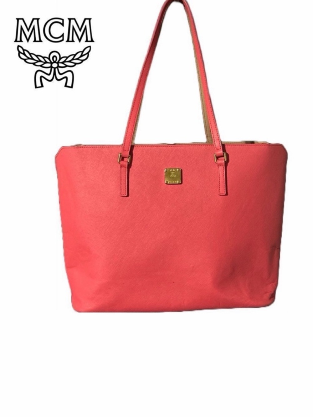 MCM Hot Pink and Tan Saffiano Leather Large Tote Bag